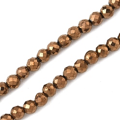 с Покрытием Меди Гальванизировать синтетические немагнитных гематита бусы пряди, граненые, круглые, с медным покрытием, 3.5x3 мм, отверстие : 0.9 мм, около 120~122 шт / нитка, 15.16~15.35'' (38.5~39 см)