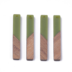 Светло-зеленый Коричневый Большие подвески из смолы и ореха, прямоугольные, оливковый, 51.5x7.5x3 мм, отверстие : 1.8 мм