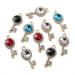 Mixed Color Golden Rack Plating Alloy Rhinestone Pendants, Nickel Free, Key Charm, Mixed Color, 26x11x5mm, Hole: 2mm