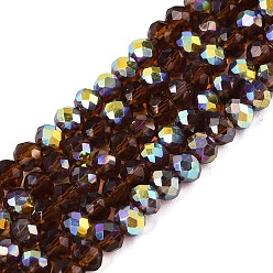 Седло Коричневый Нити из прозрачных стеклянных бусин-ронделей с цветным покрытием ab, граненые, седло коричневый, 4x3.5 мм, отверстие : 0.6~0.9 мм, около 105~115 шт / нитка, 14.37~16.14'' (36.5~41 см)