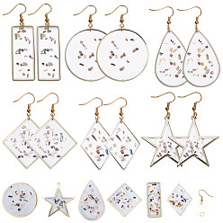 Golden DIY Earring Making, with Epoxy Resin Pendants, with Shell and Brass/Alloy Findings, Brass Earring Hooks, Mixed Shapes, Golden, 7.4x7.2x1.7cm