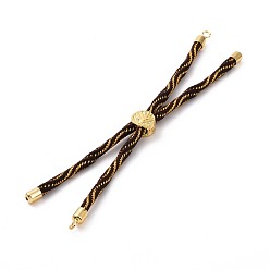 Coconut Brown Nylon Cord Silder Bracelets, for Connector Charm Bracelet Making, with Rack Plating Golden Brass Findings, Long-Lasting Plated, Cadmium Free & Lead Free, Coconut Brown, 8-5/8~9-1/8x1/8 inch(22~23x0.3cm), Hole: 2mm