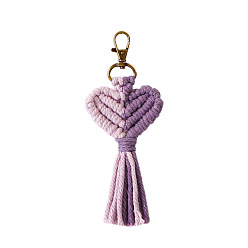 Medium Purple Valentine's Day Tassel Keychain, Knitting Bag Pendant Heart Keychain, with Zinc Alloy Findings, Medium Purple, 160~180x60~65mm