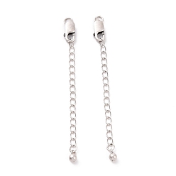 Antique Silver 925 Sterling Silver Chain Extenders, with Lobster Claw Clasps & Charms, Round, Antique Silver, 62x2.5mm, Hole: 2.4mm