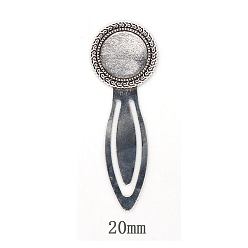 Round Tibetan Style Antique Silver Plated Zinc Alloy Bookmarks Cabochon Settings, Bookmark Findings, Round Pattern, Tray: 20mm