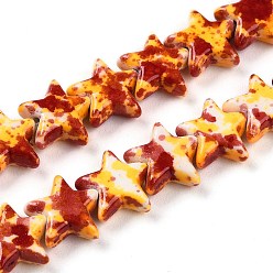 Золотистый С напылением окрашенные синтетические бирюзовые бусинки, окрашенные, звезда, золотые, 7x7.5~8x3 мм, отверстие : 0.7 мм, около 63~64 шт / нитка, 14.17~14.57'' (36~37 см)