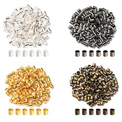 Mixed Color 600Pcs 4 Colors Brass Crimp Beads, Tube, Mixed Color, 2x2x0.15mm, Hole: 1.5mm, 150pcs/color