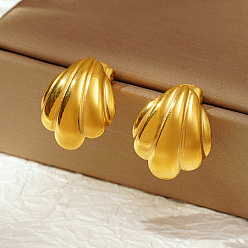 Настоящее золото 18K Стильные 304 серьги-гвоздики в форме ракушки из нержавеющей стали для ежедневного ношения, реальный 18 k позолоченный, 20.7x16.68 мм