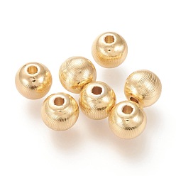 Real 18K Gold Plated Brass Beads, Long-Lasting Plated, Textured, Solid Round, Real 18K Gold Plated, 10x9mm, Hole: 2mm