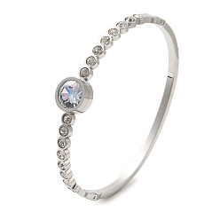 Нержавеющая Сталь Цвет Плоские круглые браслеты из кубического циркония, 304 из нержавеющей стали браслеты горный хрусталь для женщин, цвет нержавеющей стали, внутренний диаметр: 1-7/8x2-1/4 дюйм (4.9x5.8 см)