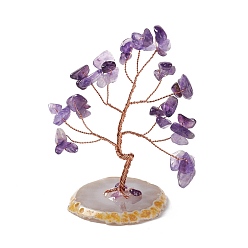 Аметист Украшение из натурального аметистового дерева, Основа из кусочков агата, украшение фэн-шуй для богатства, удача, латунная проволока из розового золота, обернутая, 44~56x53~66x85~96 мм