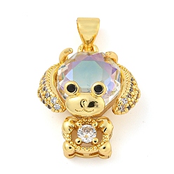 Прозрачный АВ Покрытие стойки латунь микропаве прозрачные подвески из кубического циркония, со стеклом, долговечный, без кадмия и без свинца, собака прелести, ясно AB, 20.5x16.5x8 мм, отверстие : 4x3.5 мм