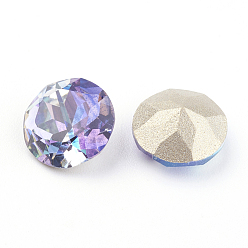 Tanzanite Pointed Back & Back Plated K9 Glass Rhinestone Cabochons, Grade A, Two Tone, Shiny Laser Style, Faceted, Flat Round, Tanzanite, 10x5mm