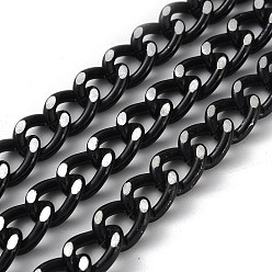 Black Oxidation Aluminum Diamond Cut Faceted Curb Chains, Twisted Chains, Unwelded, with Spool, Black, 15x10.5x5mm, about 65.62 Feet(20m)/Roll