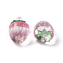 Pink Transparent Korea Acrylic Pendants, Strawberry, Pink, 18.8x13.5x13.5mm, Hole: 3mm