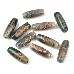 Другой Узор Тибетского стиля бусы дзи, природных бисера агат, окрашенная и подогревом, овальные, 28.5~32x10~12.5 мм, отверстие : 1.5~3 мм