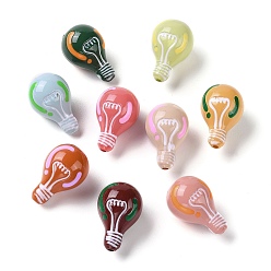 Mixed Color Baking Paint Acrylic Beads, with Enamel, Bulb, Mixed Color, 28x18mm, Hole: 2.5mm