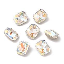 Light Crystal AB K9 Glass Rhinestone Cabochons, Pointed Back & Back Plated, Faceted, Rectangle, Light Crystal AB, 8x10x6mm