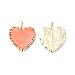 Light Salmon Acrylic Pendants, with Light Gold Plated Alloy Findings, Heart, Light Salmon, 18x16x3mm, Hole: 2mm