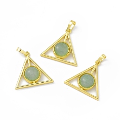 Зеленый Авантюрин Естественный зеленый авантюрин подвески, треугольник прелести, с латунными фурнитурой с золотистым покрытием, без кадмия и без свинца, 26.5x27x7~7.5 мм, отверстие : 7x4 мм