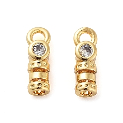 Real 18K Gold Plated Brass Cord Ends, End Caps with Clear Cubic Zirconia, Column, Real 18K Gold Plated, 10x3.5x3mm, Hole: 1.5mm, Inner Diameter: 1.5mm