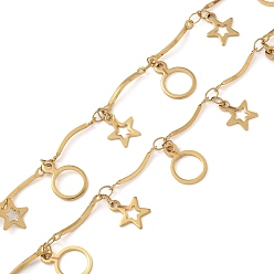 Золотой 304 цепи из нержавеющей стали ссылка, с катушкой, пайки, ионное покрытие (ip), звезды с кольцом, золотые, 15.5x2.5x1 мм, 5 м / рулон
