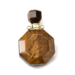 Тигровый глаз Натуральные подвески для флаконов с тигровым глазом, с 304 фурнитурой из нержавеющей стали, граненые, восьмиугольные прелести, золотые, 39~40x24~25x11~12 мм, отверстие : 1.8 мм