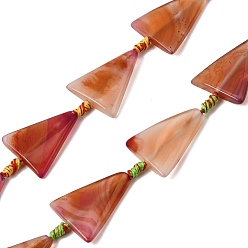 Chocolate Natural Agate Beads Strands, Dyed & Heated, Triangle, Chocolate, 32.5~36x26.5~29.5x6~7.5mm, Hole: 2mm, about 9pcs/strand, 15.75~15.83''(40~40.2cm)