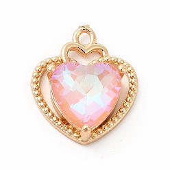 Light Padparadscha Brass with K9 Glass Charms, Golden, Heart Charms, Light Padparadscha, 18x15.5x6mm, Hole: 1.5mm