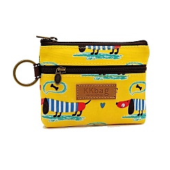 Yellow Dog Printed Polyester Wallets, 2 Layers Zipper Purse for Change, Keychain, Cosmetic, Rectangle, Yellow, 10x12x1.5cm