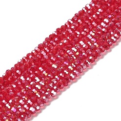 Cerise Transparent Glass Beads, 32 Facets, AB Color Plated, Round, Cerise, 3.5x3mm, Hole: 1mm, about 168~169pcs/strand, 19.09''(48.5cm)