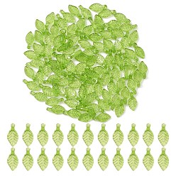 Lawn Green Transparent Acrylic Charms, Leaf Charm, Lawn Green, 10.5x5x3.5mm, Hole: 1.4mm