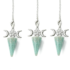 Flower Amazonite Биолокационный маятник с натуральным цветком амазонита, большие подвески, с тройным лунным реечным покрытием, фурнитура из латуни с платиновым покрытием, без кадмия и без свинца, 220~230 мм, отверстие : 1.5~2 мм