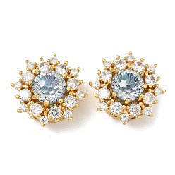 Небесно-голубой Латунные микро проложить кубического циркония бусы, плоско-круглые, реальный 18 k позолоченный, голубой, 17.5x19x11 мм, отверстие : 1.8 мм