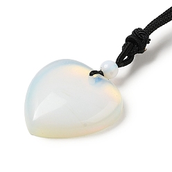 Opalite Opalite Pendant Necklace with Nylon Cords, Heart, 27.17~28.35 inch(69~72cm)
