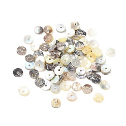 Seashell Color Natural Akoya Shell Flat Round Charms, Mother of Pearl Shell Charms, Seashell Color, 5.5~6x0.8~1.5mm, Hole: 1.2mm