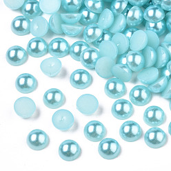 Pale Turquoise ABS Plastic Imitation Pearl Cabochons, Half Round, Pale Turquoise, 8x4mm
