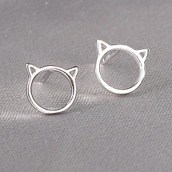 Cat Shape 925 Sterling Silver Stud Earrings, Cat Shape, 5mm