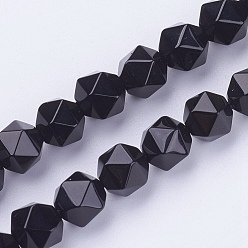 Glass Opaque Glass Beads Strands, Imitation Black Agate, Faceted, Round, 10mm, Hole: 1mm, about 38pcs/strand, 15.7 inch(40cm)
