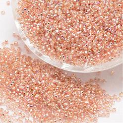 PeachPuff 8/0 Round Glass Seed Beads, Grade A, Silver Lined Square Hole, Transparent Colours Rainbow, PeachPuff, 2.8~3.2mm, Hole: 1.0mm, about 15000pcs/pound