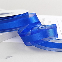 Blue Polyester Organza Ribbons, Garment Accessories, Gift Wrapping Ribbon, Blue, 1 inch(25mm), about 49.21 Yards(45m)/Roll
