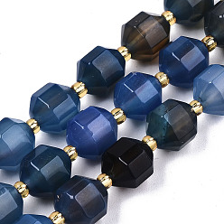 Royal Blue Natural Agate Beads Strands, Faceted, with Seed Beads, Dyed, Round, Royal Blue, 10.5x9.5mm, Hole: 1.2mm, about 31~32pcs/strand, 14.96 inch(38cm)