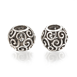Antique Silver Alloy European Beads, Large Hole Beads, Hollow, Rondelle, Antique Silver, 11.5x9.5mm, Hole: 5mm