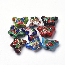 Mixed Color Handmade Cloisonne Beads, Flower, Mixed Color, 15x10~11x6~7mm, Hole: 1.5mm
