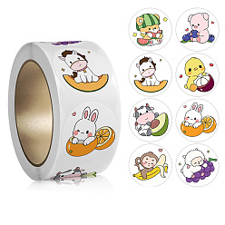 Cattle Paper Self-Adhesive Animal Sticker Rolls, Round Dot Cartoon Decals for Kid's Art Craft, Cattle, 25mm, 500pcs/roll