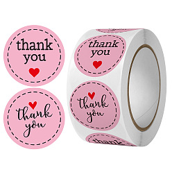 Pearl Pink Thank You Flat Round Self Adhesive Paper Stickers Roll, for Party, Decorative Presents, Pearl Pink, 25mm