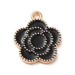Black Alloy Enamel Pendants, Light Gold, Flower Charm, Black, 17x15x2mm, Hole: 1.5mm