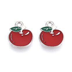 Красный Эмалевые подвески из фруктового сплава, яблоко, платина, красные, 13.5x11x1.5 мм, отверстие : 1.5 мм