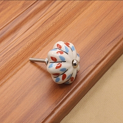 Colorful Leaf Pattern Porcelain Drawer Knobs, with Metal Finding, Pumpkin Cabinet Handle, Colorful, 40x26mm