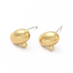 Golden Alloy Oval Stud Earring Findings, with Horizontal Loop and 304 Stainless Steel Pins, Long-Lasting Plated, Cadmium Free & Lead Free, Golden, 9x11mm, Hole: 1.5mm, Pin: 0.7mm